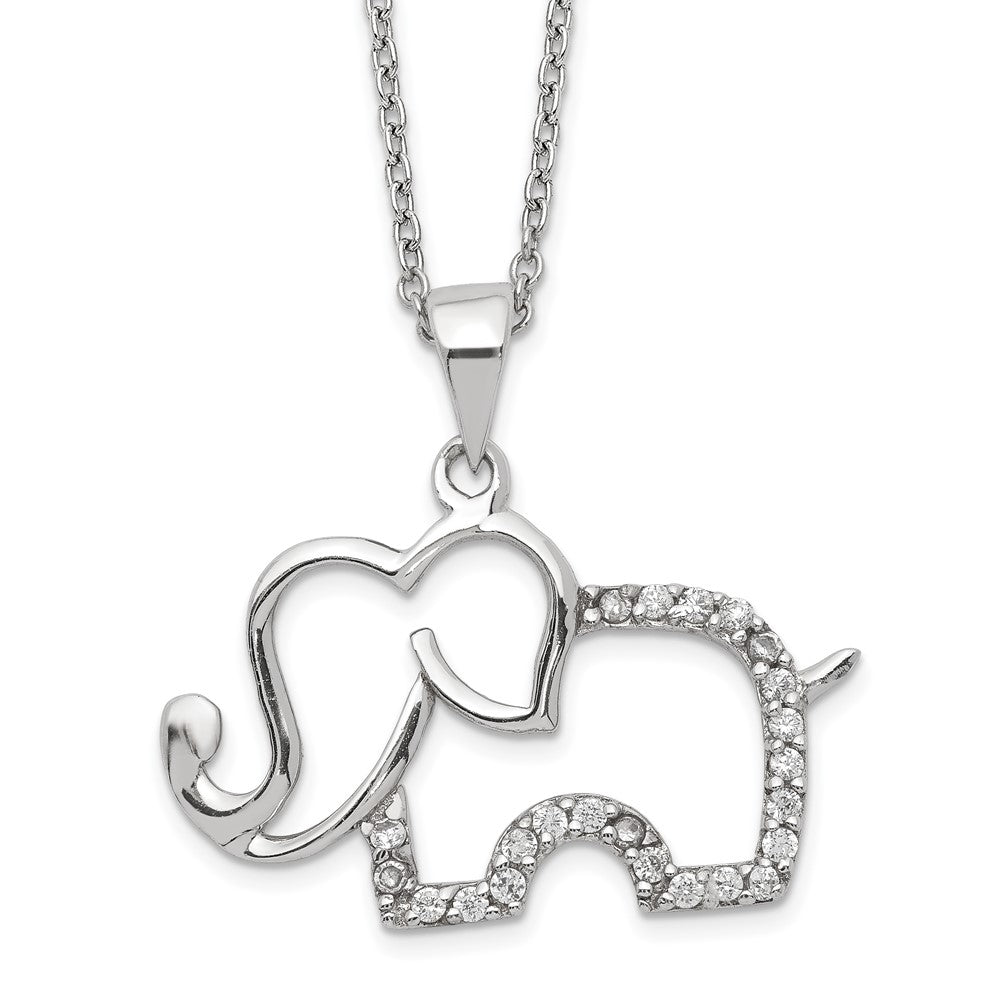 Cheryl M Sterling Silver Rhodium Plated Brilliant-cut CZ Elephant 18.25 Inch Necklace QCM1448-18.25