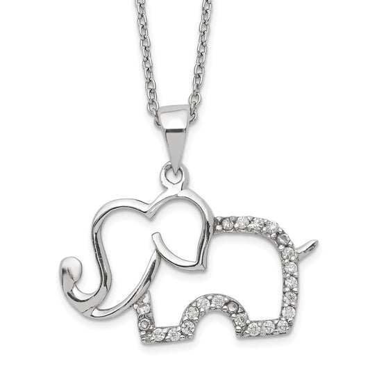 Cheryl M Sterling Silver Rhodium Plated Brilliant-cut CZ Elephant 18.25 Inch Necklace QCM1448-18.25