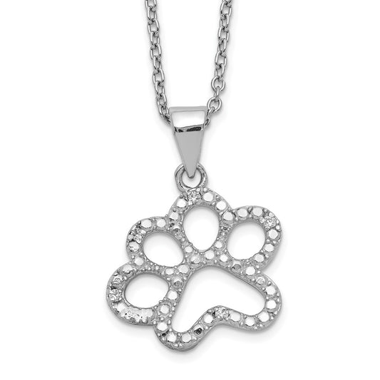 Cheryl M Sterling Silver Rhodium-plated Brilliant-cut CZ Paw 18.25 Inch Necklace QCM1453-18.25