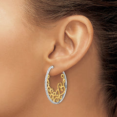 QCM1466 Cheryl M Sterling Silver Rhodium-plated and Gold-plated Brilliant-cut CZ Swirl Round Post Hoop Earrings