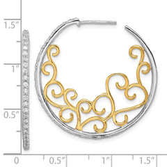 QCM1466 Cheryl M Sterling Silver Rhodium-plated and Gold-plated Brilliant-cut CZ Swirl Round Post Hoop Earrings