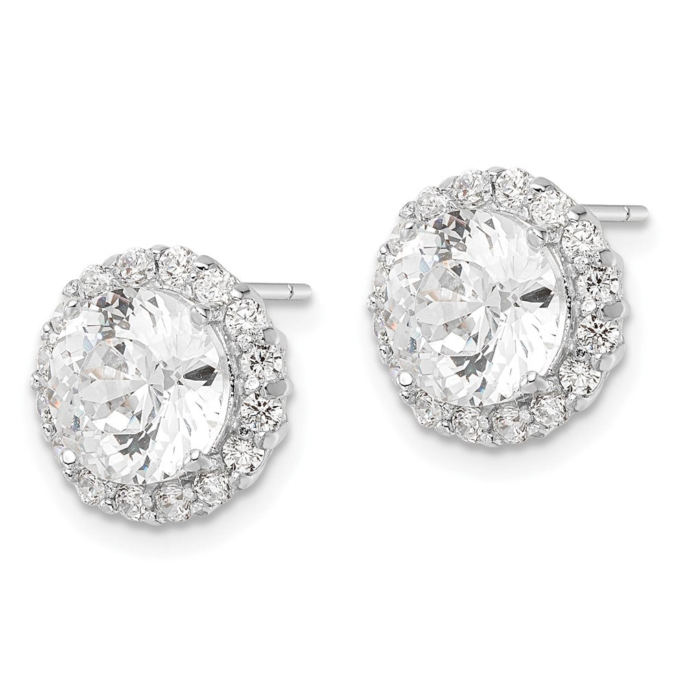 QCM1470 Cheryl M Sterling Silver Rhodium-plated 100 Facet & Brilliant-cut Round CZ Halo Post Earrings
