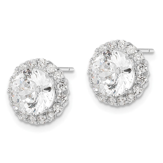 QCM1470 Cheryl M Sterling Silver Rhodium-plated 100 Facet & Brilliant-cut Round CZ Halo Post Earrings