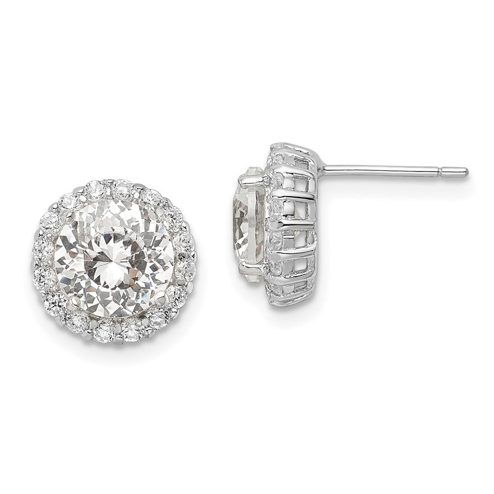 QCM1470 Cheryl M Sterling Silver Rhodium-plated 100 Facet & Brilliant-cut Round CZ Halo Post Earrings