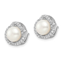 QCM1473 Cheryl M Sterling Silver Rhodium-plated Freshwater Cultured Pearl and Brilliant-cut CZ Love Knot Post Earrings