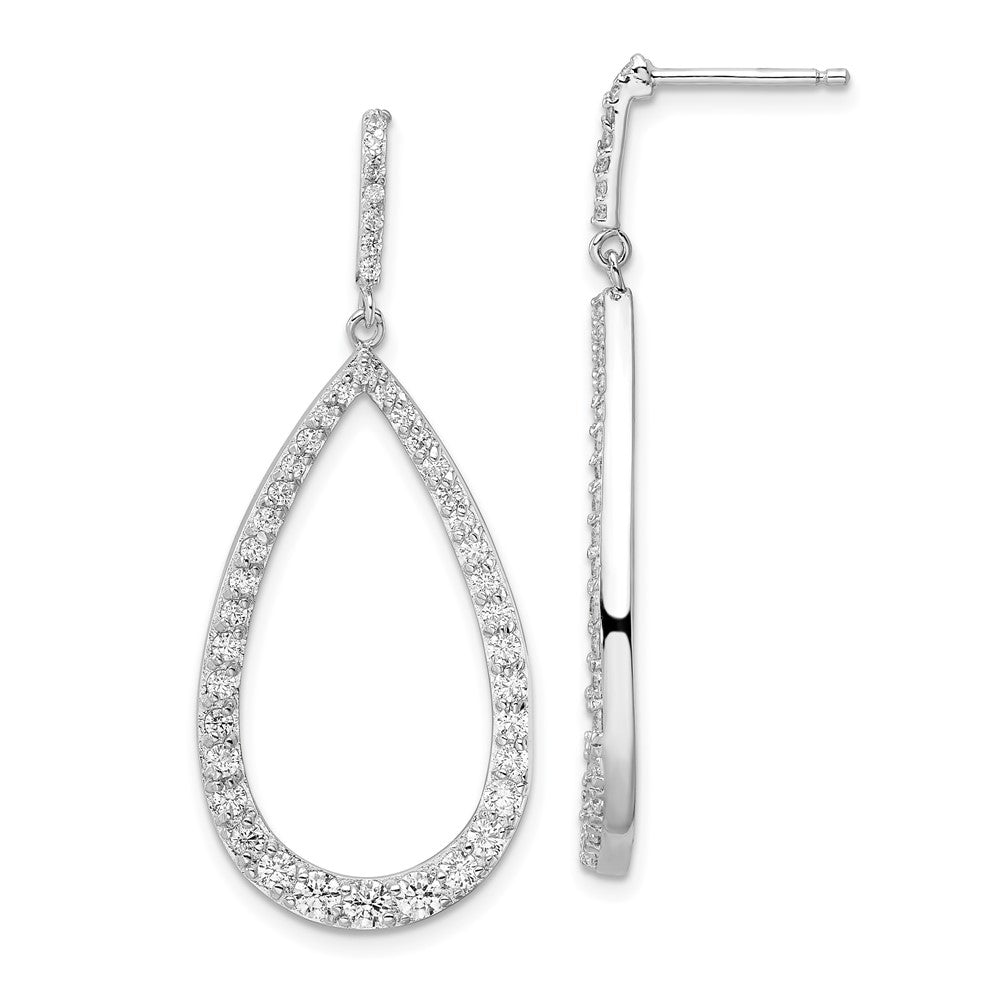 QCM1477 Cheryl M Sterling Silver Rhodium-plated Brilliant-cut CZ Open Pear Shape Post Dangle Earrings