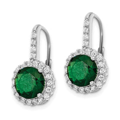 QCM1480 Cheryl M Sterling Silver Rhodium-plated Brilliant-cut Green Glass and Brilliant-cut White CZ Halo Leverback Earrings