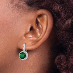 QCM1480 Cheryl M Sterling Silver Rhodium-plated Brilliant-cut Green Glass and Brilliant-cut White CZ Halo Leverback Earrings