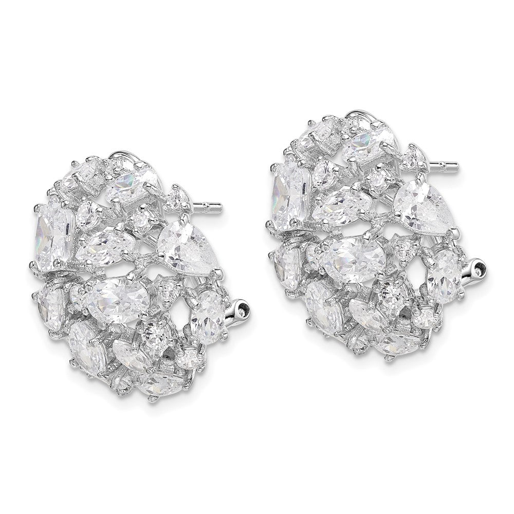 QCM1482 Cheryl M Sterling Silver Rhodium-plated Cushion-cut Marquise-cut & Brilliant-cut CZ Cluster Dome Post Omega Back Earrings
