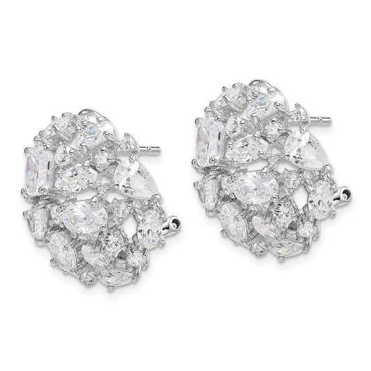 QCM1482 Cheryl M Sterling Silver Rhodium-plated Cushion-cut Marquise-cut & Brilliant-cut CZ Cluster Dome Post Omega Back Earrings