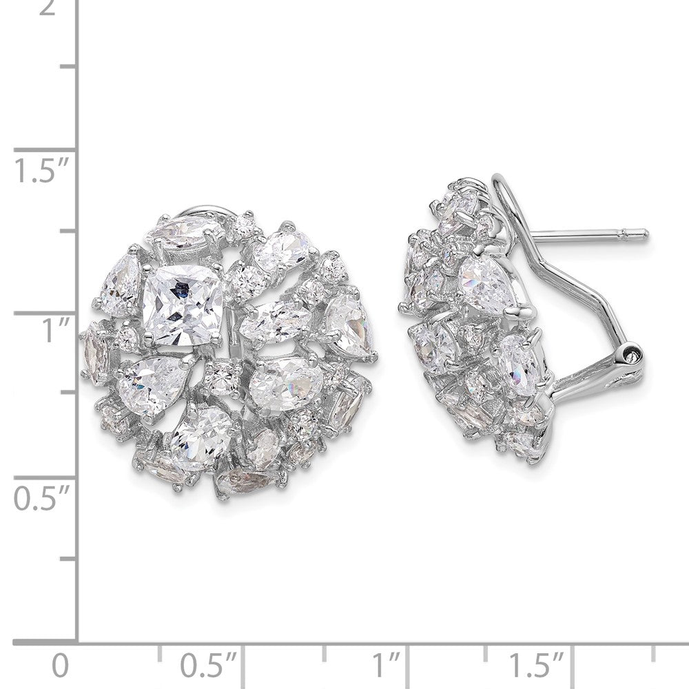QCM1482 Cheryl M Sterling Silver Rhodium-plated Cushion-cut Marquise-cut & Brilliant-cut CZ Cluster Dome Post Omega Back Earrings