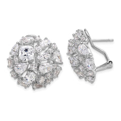 QCM1482 Cheryl M Sterling Silver Rhodium-plated Cushion-cut Marquise-cut & Brilliant-cut CZ Cluster Dome Post Omega Back Earrings