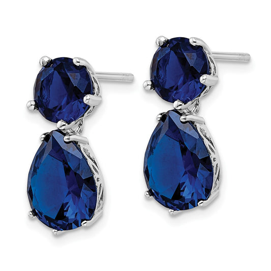 QCM1483 Cheryl M Sterling Silver Rhodium-plated Brilliant-cut Lab Created Dark Blue Spinel Post Dangle Earrings