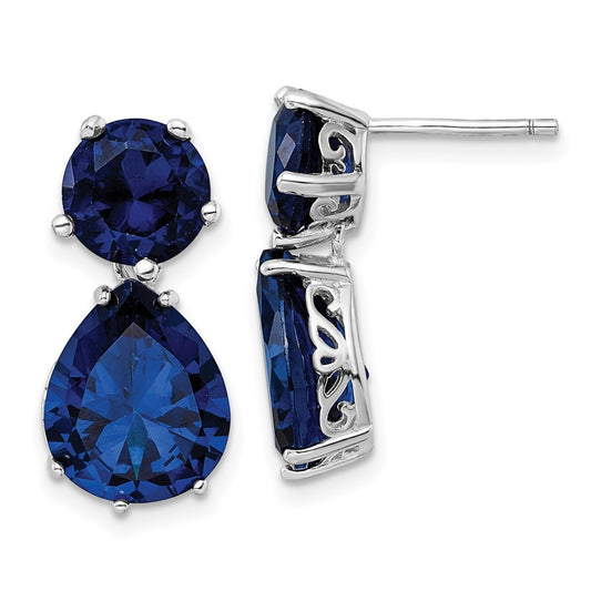 QCM1483 Cheryl M Sterling Silver Rhodium-plated Brilliant-cut Lab Created Dark Blue Spinel Post Dangle Earrings