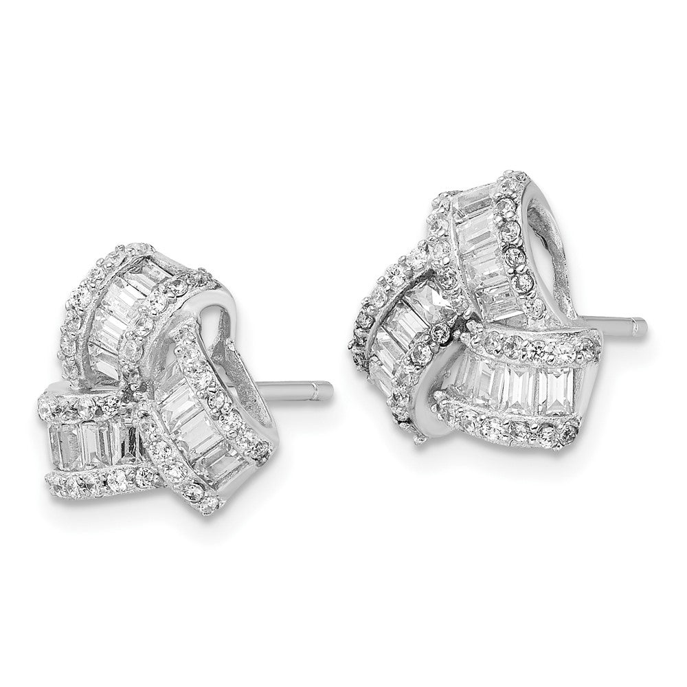 QCM1485 Cheryl M Sterling Silver Rhodium-plated Baguette-cut and Brilliant-cut CZ Love Knot Post Earrings
