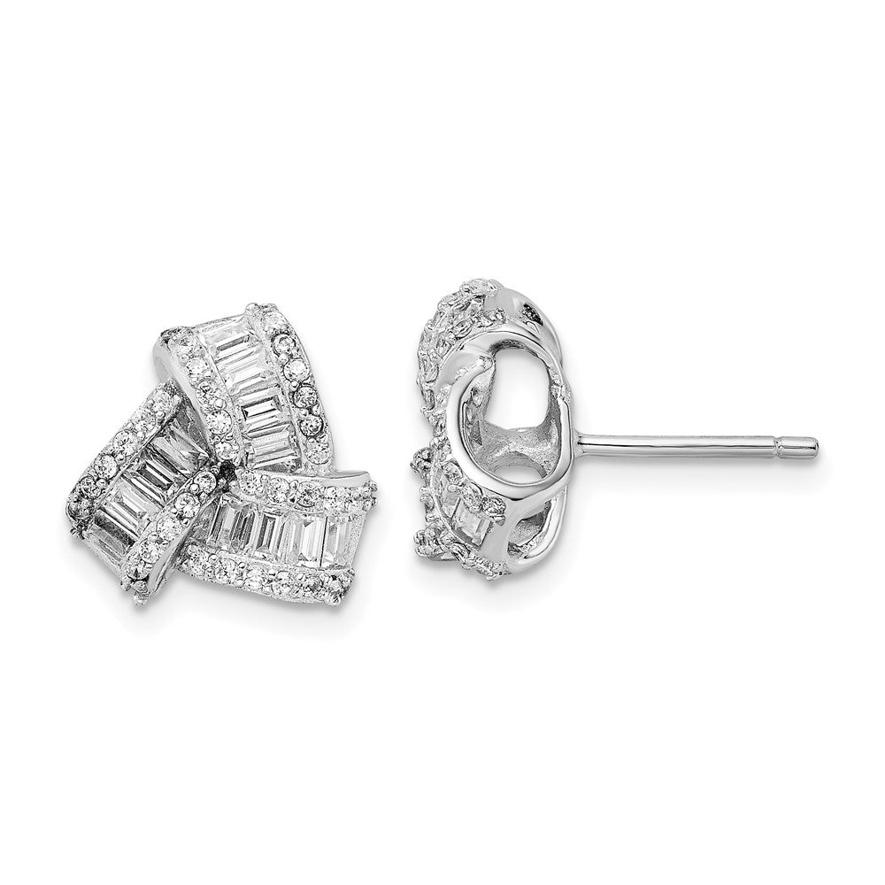 QCM1485 Cheryl M Sterling Silver Rhodium-plated Baguette-cut and Brilliant-cut CZ Love Knot Post Earrings