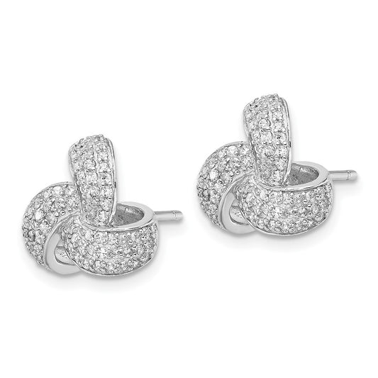 QCM1486 Cheryl M Sterling Silver Rhodium-plated Brilliant-cut Pave CZ Love Knot Post Earrings