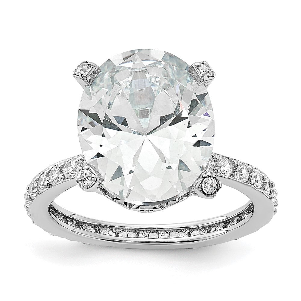 Cheryl M Sterling Silver Rhodium-plated Brilliant-cut CZ Oval Center with Side Stones Ring