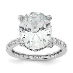 Cheryl M Sterling Silver Rhodium-plated Brilliant-cut CZ Oval Center with Side Stones Ring