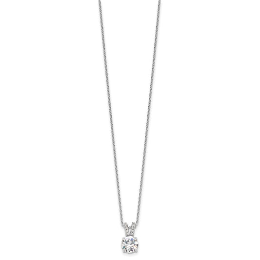 Cheryl M Sterling Silver Rhodium-plated Brilliant-cut 8mm Round CZ with CZ Split Bail 18 Inch Necklace QCM1499-18