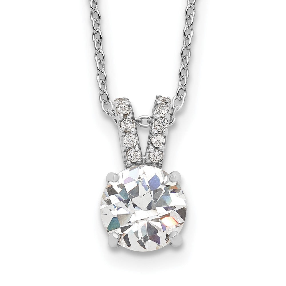 Cheryl M Sterling Silver Rhodium-plated Brilliant-cut 8mm Round CZ with CZ Split Bail 18 Inch Necklace QCM1499-18
