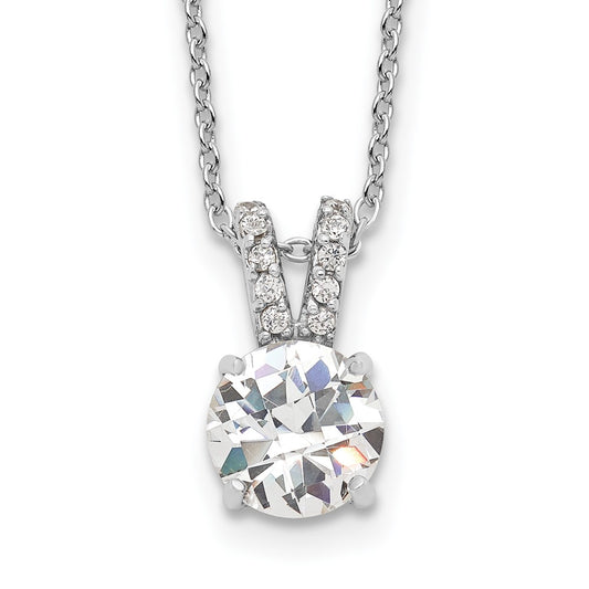 Cheryl M Sterling Silver Rhodium-plated Brilliant-cut 8mm Round CZ with CZ Split Bail 18 Inch Necklace QCM1499-18