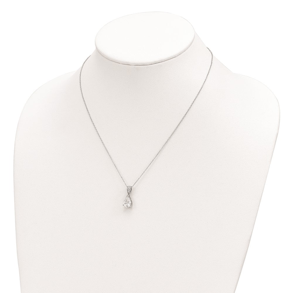 Cheryl M Sterling Silver Rhodium-plated Brilliant-cut Pear CZ Pendant 18 Inch Necklace QCM1500-18