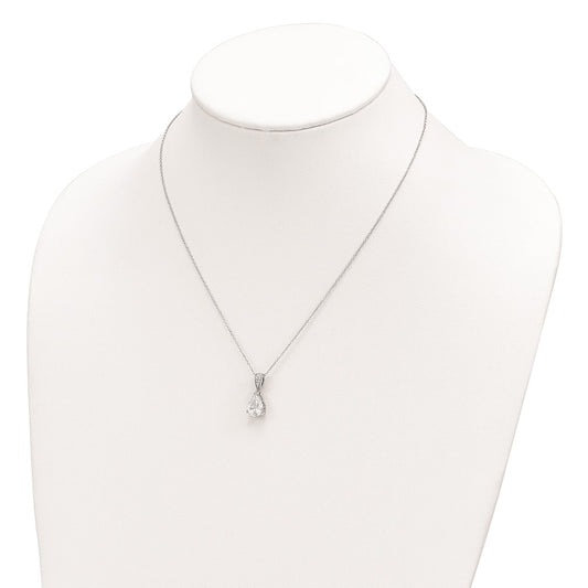 Cheryl M Sterling Silver Rhodium-plated Brilliant-cut Pear CZ Pendant 18 Inch Necklace QCM1500-18
