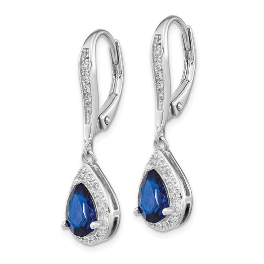 QCM1511 Cheryl M Sterling Silver Rhodium-plated Brilliant-cut Lab Created Dark Blue Spinel and Brilliant-cut White CZ Leverback Dangle Earrings