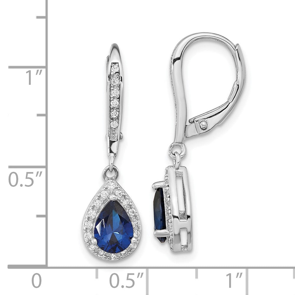 QCM1511 Cheryl M Sterling Silver Rhodium-plated Brilliant-cut Lab Created Dark Blue Spinel and Brilliant-cut White CZ Leverback Dangle Earrings