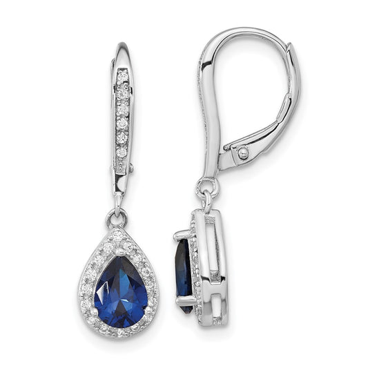 QCM1511 Cheryl M Sterling Silver Rhodium-plated Brilliant-cut Lab Created Dark Blue Spinel and Brilliant-cut White CZ Leverback Dangle Earrings