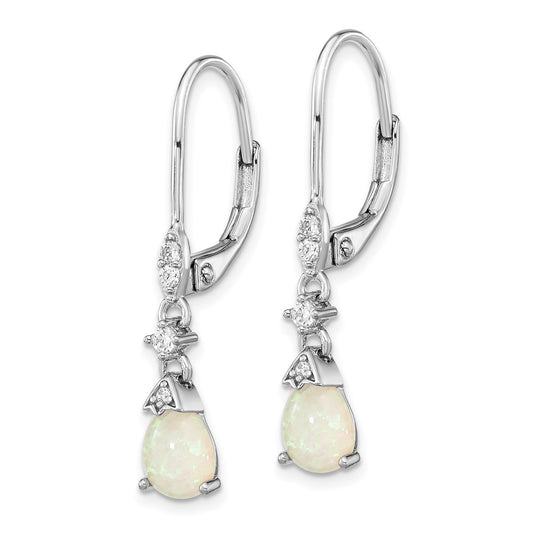 QCM1516 Cheryl M Sterling Silver Rhodium-plated Cabochon Lab Created Opal and Brilliant-cut CZ Dangle Leverback Earrings
