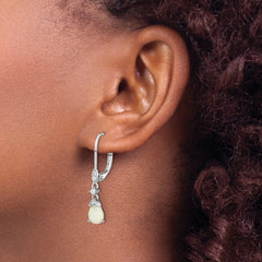 QCM1516 Cheryl M Sterling Silver Rhodium-plated Cabochon Lab Created Opal and Brilliant-cut CZ Dangle Leverback Earrings