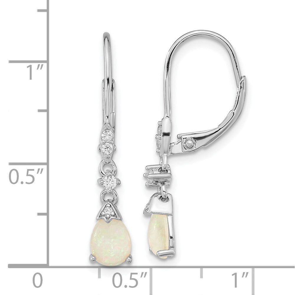 QCM1516 Cheryl M Sterling Silver Rhodium-plated Cabochon Lab Created Opal and Brilliant-cut CZ Dangle Leverback Earrings