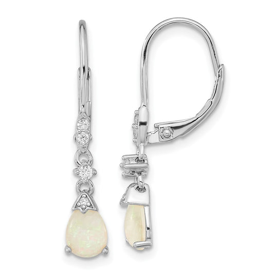 QCM1516 Cheryl M Sterling Silver Rhodium-plated Cabochon Lab Created Opal and Brilliant-cut CZ Dangle Leverback Earrings