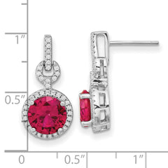 QCM1517 Cheryl M Sterling Silver Rhodium-plated Brilliant-cut Lab Created Ruby and Brilliant-cut White CZ Round Halo Post Dangle Earrings