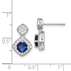QCM1518 Cheryl M Sterling Silver Rhodium-plated Cushion-cut Blue Glass and Brilliant-cut White CZ Post Dangle Earrings