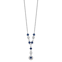 Cheryl M Sterling Silver Rhodium-plated Cushion-cut/Brilliant-cut Blue Glass and Brilliant-cut/Baguette-cut White CZ Fancy Dangle Y-Drop 18 Inch Necklace QCM1522-18
