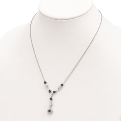 Cheryl M Sterling Silver Rhodium-plated Cushion-cut/Brilliant-cut Blue Glass and Brilliant-cut/Baguette-cut White CZ Fancy Dangle Y-Drop 18 Inch Necklace QCM1522-18