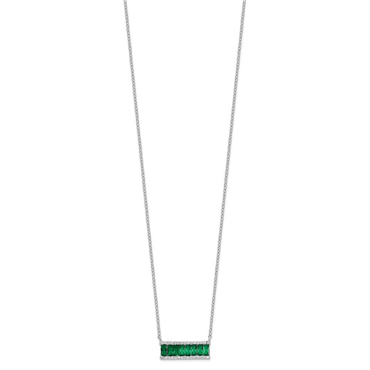 Cheryl M Sterling Silver Rhodium-plated Emerald-cut Green Nano Crystal and Brilliant-cut White CZ Bar 18 Inch Necklace QCM1525-18