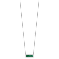 Cheryl M Sterling Silver Rhodium-plated Emerald-cut Green Nano Crystal and Brilliant-cut White CZ Bar 18 Inch Necklace QCM1525-18
