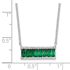 Cheryl M Sterling Silver Rhodium-plated Emerald-cut Green Nano Crystal and Brilliant-cut White CZ Bar 18 Inch Necklace QCM1525-18