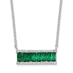 Cheryl M Sterling Silver Rhodium-plated Emerald-cut Green Nano Crystal and Brilliant-cut White CZ Bar 18 Inch Necklace QCM1525-18