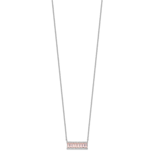 Cheryl M Sterling Silver Rhodium-plated Emerald-cut Pink Nano Crystal and White Brilliant-cut CZ Bar 18 Inch Necklace QCM1526-18