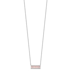 Cheryl M Sterling Silver Rhodium-plated Emerald-cut Pink Nano Crystal and White Brilliant-cut CZ Bar 18 Inch Necklace QCM1526-18