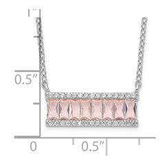 Cheryl M Sterling Silver Rhodium-plated Emerald-cut Pink Nano Crystal and White Brilliant-cut CZ Bar 18 Inch Necklace QCM1526-18