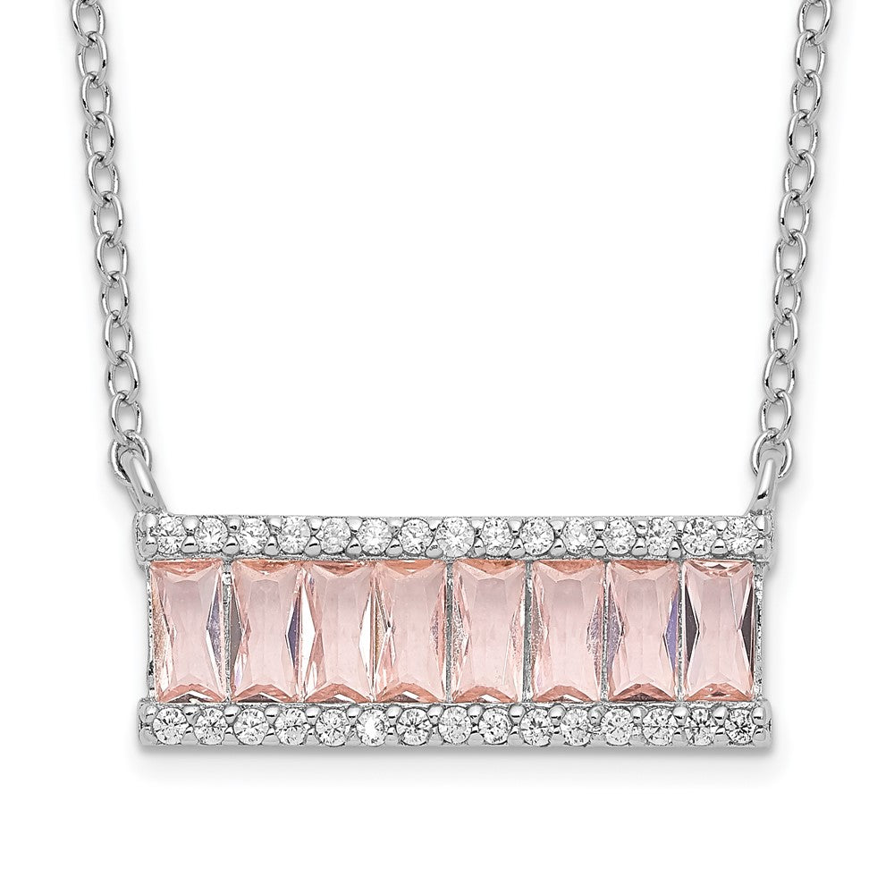 Cheryl M Sterling Silver Rhodium-plated Emerald-cut Pink Nano Crystal and White Brilliant-cut CZ Bar 18 Inch Necklace QCM1526-18