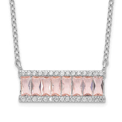 Cheryl M Sterling Silver Rhodium-plated Emerald-cut Pink Nano Crystal and White Brilliant-cut CZ Bar 18 Inch Necklace QCM1526-18