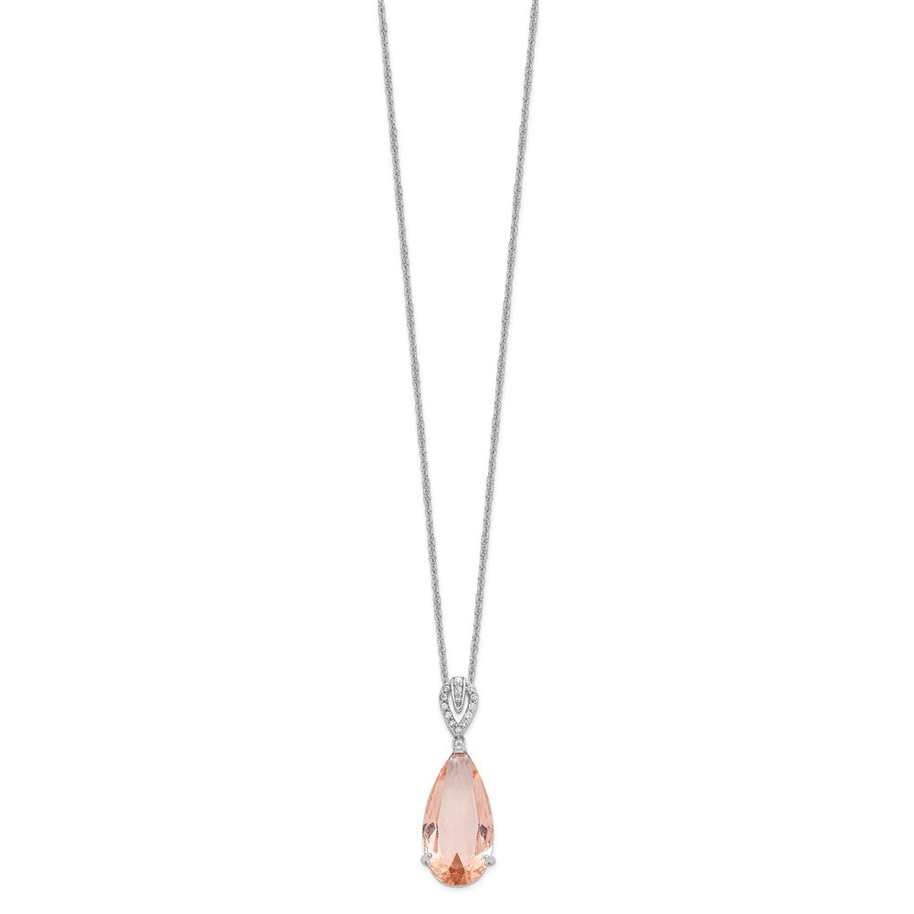 Cheryl M Sterling Silver Rhodium-plated Brilliant-cut Simulated Morganite and White Brilliant-cut CZ Teardrop 18 Inch Necklace QCM1527-18