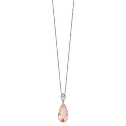 Cheryl M Sterling Silver Rhodium-plated Brilliant-cut Simulated Morganite and White Brilliant-cut CZ Teardrop 18 Inch Necklace QCM1527-18